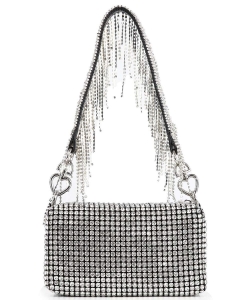Beaded Fringe Strap Rhinestone Shoulder Bag BGD-0004 SILVER
